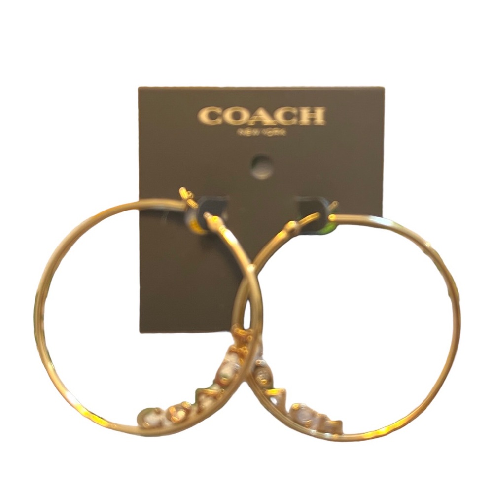 NEW COACH HOOP EARRINGS GOLD CIRCLE LOGO 2 1/2”